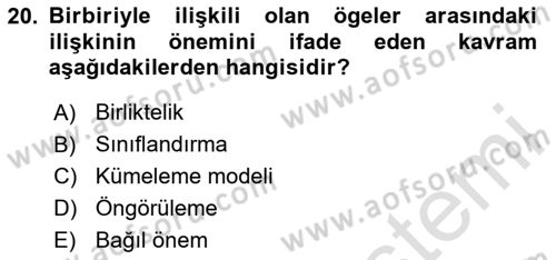 İşletme Analitiği Dersi 2024 - 2025 Yılı Yaz Okulu Sınav Soruları 20. Soru