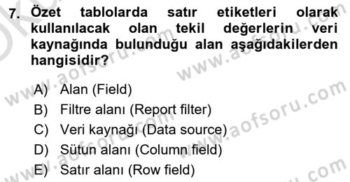 İşletme Analitiği Dersi 2024 - 2025 Yılı Yaz Okulu Sınav Soruları 7. Soru