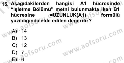 İşletme Analitiği Dersi 2025 - 2026 Yılı (Vize) Ara Sınav Soruları 15. Soru