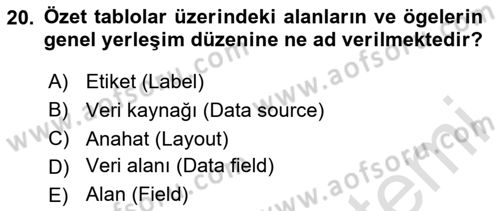 İşletme Analitiği Dersi 2025 - 2026 Yılı (Vize) Ara Sınav Soruları 20. Soru