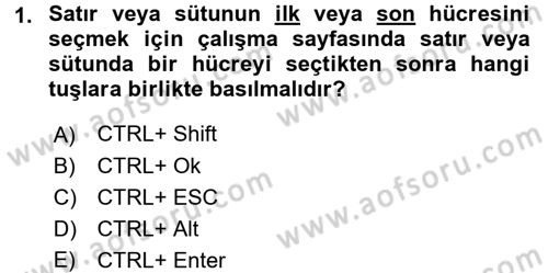 İşlem Tabloları Dersi 2016 - 2017 Yılı (Vize) Ara Sınav Soruları 1. Soru