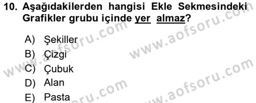 İşlem Tabloları Dersi 2016 - 2017 Yılı (Vize) Ara Sınav Soruları 10. Soru
