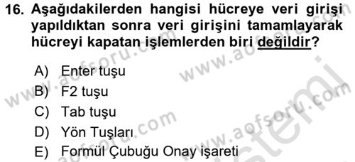 İşlem Tabloları Dersi 2016 - 2017 Yılı (Vize) Ara Sınav Soruları 16. Soru