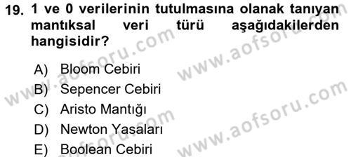 İşlem Tabloları Dersi 2016 - 2017 Yılı (Vize) Ara Sınav Soruları 19. Soru