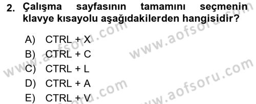 İşlem Tabloları Dersi Ara Sınavı Deneme Sınav Soruları 2. Soru
