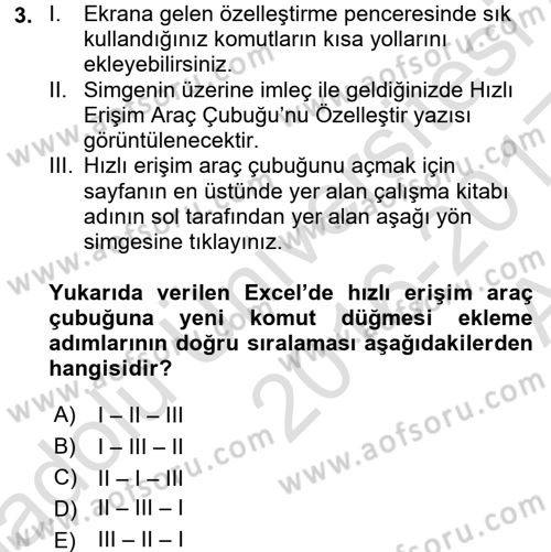 İşlem Tabloları Dersi 2016 - 2017 Yılı (Vize) Ara Sınav Soruları 3. Soru