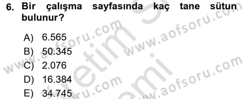 İşlem Tabloları Dersi Ara Sınavı Deneme Sınav Soruları 6. Soru
