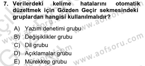 İşlem Tabloları Dersi 2016 - 2017 Yılı (Vize) Ara Sınav Soruları 7. Soru