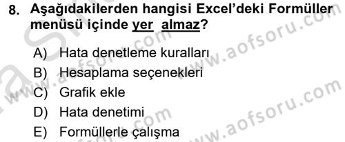 İşlem Tabloları Dersi 2016 - 2017 Yılı (Vize) Ara Sınav Soruları 8. Soru