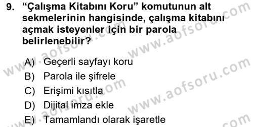 İşlem Tabloları Dersi Ara Sınavı Deneme Sınav Soruları 9. Soru