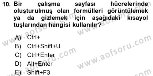 İşlem Tabloları Dersi 2016 - 2017 Yılı (Final) Dönem Sonu Sınav Soruları 10. Soru