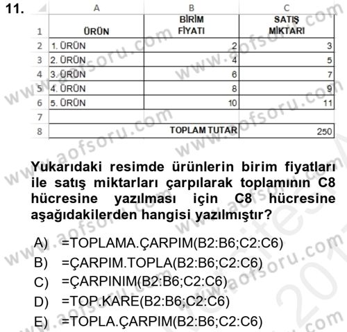 İşlem Tabloları Dersi 2016 - 2017 Yılı (Final) Dönem Sonu Sınav Soruları 11. Soru