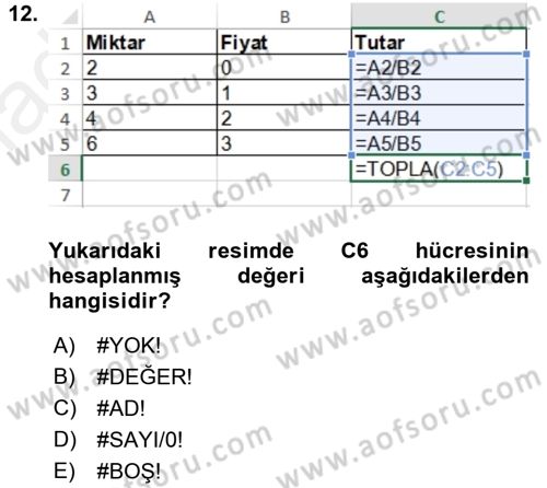 İşlem Tabloları Dersi 2016 - 2017 Yılı (Final) Dönem Sonu Sınav Soruları 12. Soru