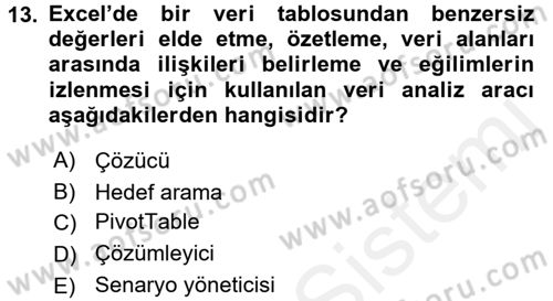 İşlem Tabloları Dersi 2016 - 2017 Yılı (Final) Dönem Sonu Sınav Soruları 13. Soru