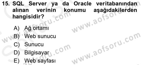 İşlem Tabloları Dersi 2016 - 2017 Yılı (Final) Dönem Sonu Sınav Soruları 15. Soru