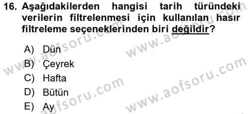 İşlem Tabloları Dersi 2016 - 2017 Yılı (Final) Dönem Sonu Sınav Soruları 16. Soru