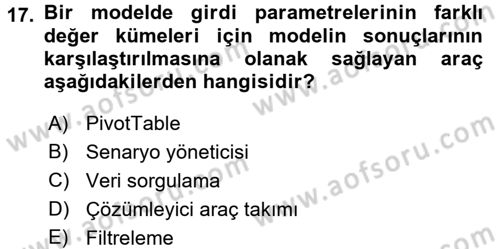 İşlem Tabloları Dersi 2016 - 2017 Yılı (Final) Dönem Sonu Sınav Soruları 17. Soru