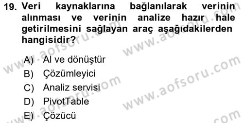 İşlem Tabloları Dersi 2016 - 2017 Yılı (Final) Dönem Sonu Sınav Soruları 19. Soru