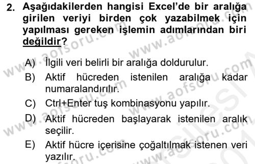 İşlem Tabloları Dersi 2016 - 2017 Yılı (Final) Dönem Sonu Sınav Soruları 2. Soru