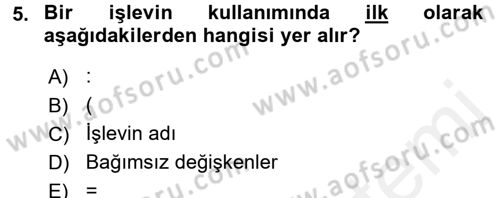 İşlem Tabloları Dersi 2016 - 2017 Yılı (Final) Dönem Sonu Sınav Soruları 5. Soru