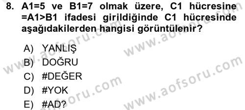 İşlem Tabloları Dersi 2016 - 2017 Yılı (Final) Dönem Sonu Sınav Soruları 8. Soru