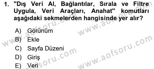 İşlem Tabloları Dersi Ara Sınavı Deneme Sınav Soruları 1. Soru