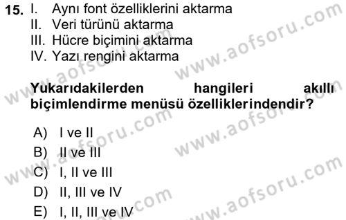 İşlem Tabloları Dersi 2017 - 2018 Yılı (Vize) Ara Sınav Soruları 15. Soru