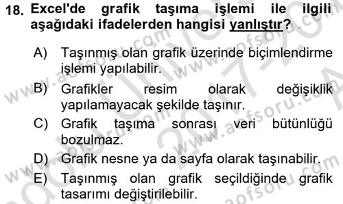 İşlem Tabloları Dersi 2017 - 2018 Yılı (Vize) Ara Sınav Soruları 18. Soru