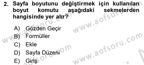 İşlem Tabloları Dersi Ara Sınavı Deneme Sınav Soruları 2. Soru