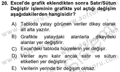 İşlem Tabloları Dersi 2017 - 2018 Yılı (Vize) Ara Sınav Soruları 20. Soru