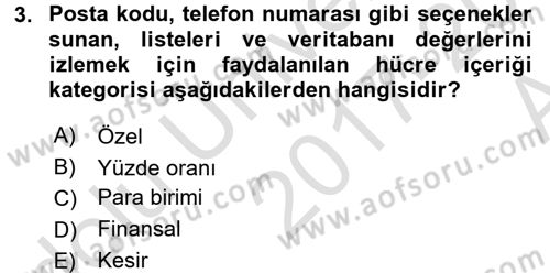 İşlem Tabloları Dersi Ara Sınavı Deneme Sınav Soruları 3. Soru