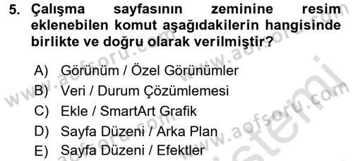 İşlem Tabloları Dersi 2017 - 2018 Yılı (Vize) Ara Sınav Soruları 5. Soru