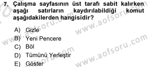 İşlem Tabloları Dersi 2017 - 2018 Yılı (Vize) Ara Sınav Soruları 7. Soru