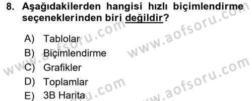 İşlem Tabloları Dersi 2017 - 2018 Yılı (Vize) Ara Sınav Soruları 8. Soru