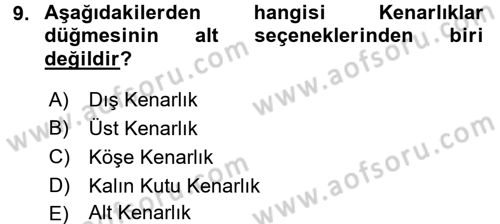 İşlem Tabloları Dersi 2017 - 2018 Yılı (Vize) Ara Sınav Soruları 9. Soru