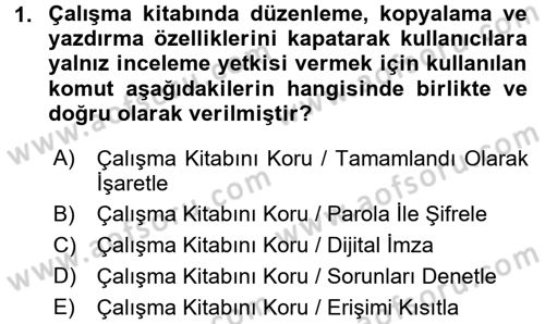 İşlem Tabloları Dersi 2017 - 2018 Yılı (Final) Dönem Sonu Sınav Soruları 1. Soru