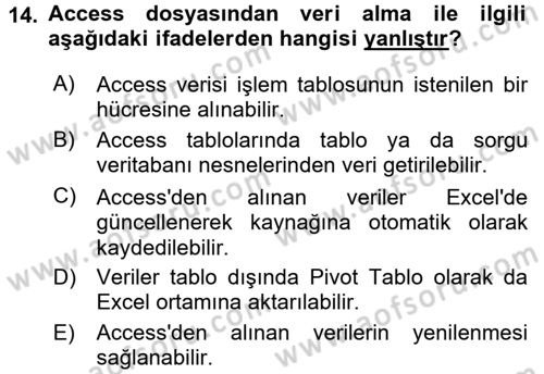 İşlem Tabloları Dersi 2017 - 2018 Yılı (Final) Dönem Sonu Sınav Soruları 14. Soru