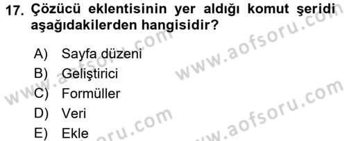 İşlem Tabloları Dersi 2017 - 2018 Yılı (Final) Dönem Sonu Sınav Soruları 17. Soru