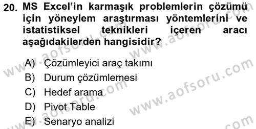 İşlem Tabloları Dersi 2017 - 2018 Yılı (Final) Dönem Sonu Sınav Soruları 20. Soru