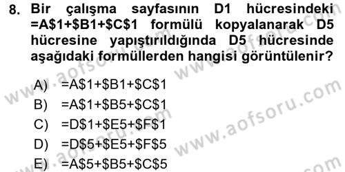 İşlem Tabloları Dersi 2017 - 2018 Yılı (Final) Dönem Sonu Sınav Soruları 8. Soru