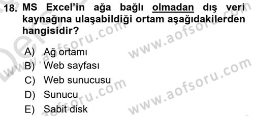 İşlem Tabloları Dersi 2018 - 2019 Yılı 3 Ders Sınav Soruları 18. Soru