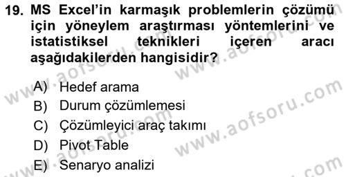 İşlem Tabloları Dersi 2018 - 2019 Yılı 3 Ders Sınav Soruları 19. Soru