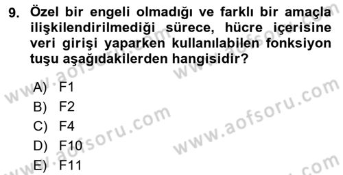 İşlem Tabloları Dersi 2018 - 2019 Yılı 3 Ders Sınav Soruları 9. Soru
