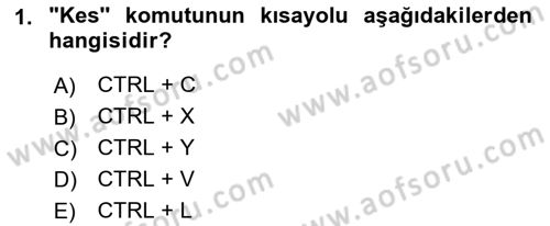 İşlem Tabloları Dersi Ara Sınavı Deneme Sınav Soruları 1. Soru
