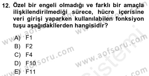 İşlem Tabloları Dersi Ara Sınavı Deneme Sınav Soruları 12. Soru