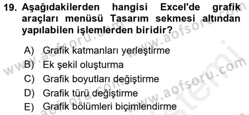 İşlem Tabloları Dersi Ara Sınavı Deneme Sınav Soruları 19. Soru