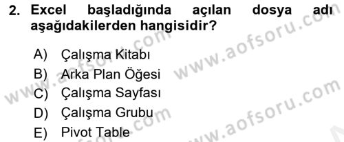 İşlem Tabloları Dersi Ara Sınavı Deneme Sınav Soruları 2. Soru