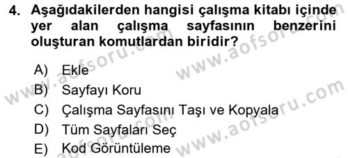 İşlem Tabloları Dersi 2018 - 2019 Yılı (Vize) Ara Sınav Soruları 4. Soru