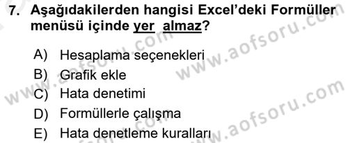 İşlem Tabloları Dersi 2018 - 2019 Yılı (Vize) Ara Sınav Soruları 7. Soru