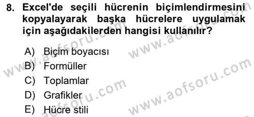 İşlem Tabloları Dersi Ara Sınavı Deneme Sınav Soruları 8. Soru